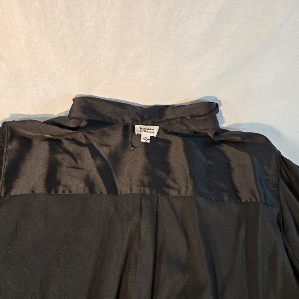 The Drop Minimalist Basic Black Stretch Satin Shi… - image 8